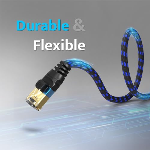 6. Bild von Ultra HDTV CAT 8.1 Netzwerkkabel – 3 Meter, 40 Gbps LAN Kabel, Patchkabel Gigabit RJ45 Ethernet, Knickschutz, Nylon-Ummantelung mit 40.000 Mbit Glasfaser 3 Meter