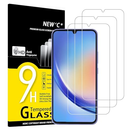 NEW'C 3 Pack Designed for Samsung Galaxy A34 5G Screen Protector Tempered Glass,Case Friendly Scratch-proof, Bubble Free, Ultra Resistant
