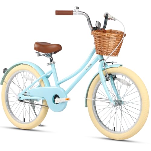 Image of Glerc Little Molly 12-20 Inch Kids Retro Cruiser Bike for 2-13 Year Old with Wicker Basket & Training Wheels /Kickstand, Multiple Colors
