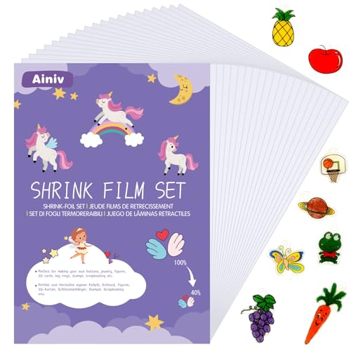 Ainiv 20 Stück Schrumpffolien Transparent, Bedruckbar Schrumpfende Plastikfolie Deko Folie für Handwerk, A4 Glänzend Schrumpffolie für Kunsthandwerk Schlüsselanhänger DIY Handmade Craft Deko (20*29CM)
