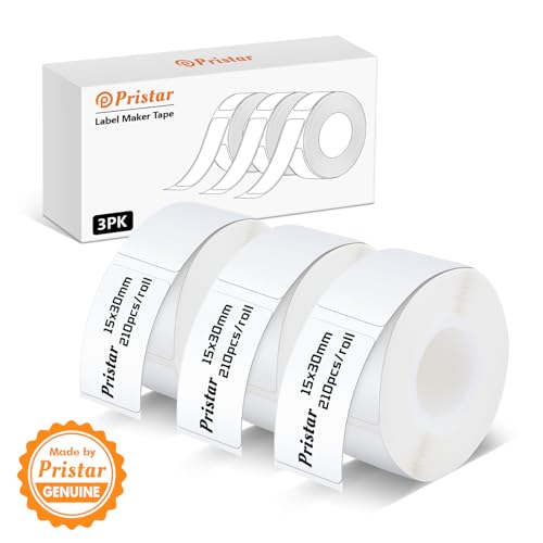 Etiquetas Pristar P15, 3 Rollos 15mm x 30mm, Cinta Adhesiva Térmica Autoadhesiva, compatible con la rotuladora P15, blanco, 210 etiquetas/rollo