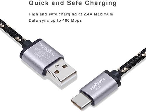 TriLink USB Type C Cable, 3 Pack (2x3.3ft,6.6ft) Flexible Braided High Speed USB C Charging and Sync Cable for Moto Z Force Play, Nexus 5X 6P, HTC U 11,Google Pixel,GoPro Hero 5, Nintendo Switch(Grey)