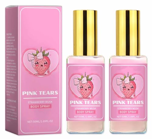 Pink Tears Body Mist, perfumes de fresa para mujer, aroma refrescante de larga duración, ligero hidratado (2 unidades)