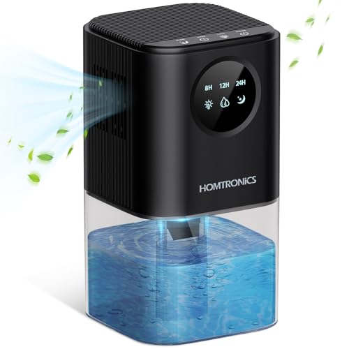 Deumidificatore Casa Muffa, Homtronics Deumidificatore Portatile 1.7L, Silenzioso Deumidificatori, Automatico, Timer 24 ore, Luce Ambientale a 7 Colori per Camera da Letto, Guardaroba, Bagno (Nero)