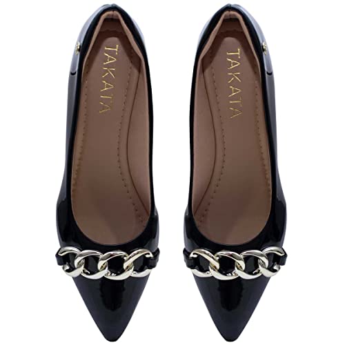 Sapato Feminino Scarpin Corrente Salto Baixo AF2.05 Cor:Preto;Tamanho:35;Genero:Feminino