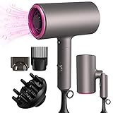 Ionic Hair Dryer - LARMHOI 1800W Professional Negative Ions Hair Blow Dryer with 3 Heating/2 Speed/Cold Settings, 2 Nozzles and 1 Diffuser, Foldable Blow Dryer for Home, Travel, Salon Use