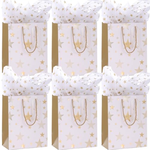Image of 6pcs Large Gift Bags With Tissue Paper and Gift Tags for Women,Men's Birthday,Valentine's Day,Christmas,Small Business,Thank You Bags All Occation (Large)
