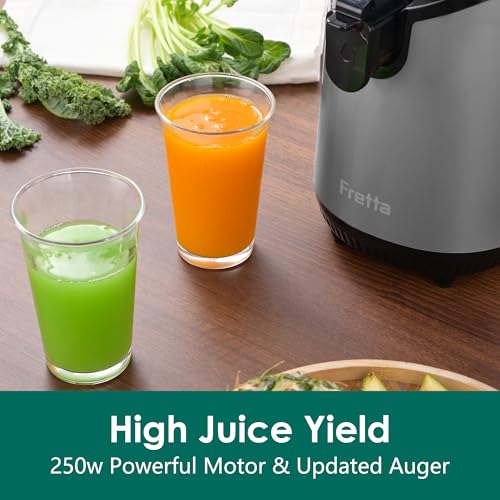 Image of Cold Press Juicer Machines,Fretta Juicer Machines with PCTG Material from the USA,5.3 inch Extra Large Feed Chute Fit Whole Fruits & Vegetables,Truly BPA-Free,Easy to Clean(Grey, 1.8L)