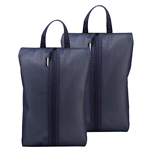 [Fluckey] smilefoot [さらに大きいサイズ] シューズバッグ 防水防臭 防汚防塵 半透明 シューズケース スポーツ 超軽量 靴入れ袋 男女兼用 アウトドア 出張 旅行 ゴルフ (拡大版-紺色＆紺色)