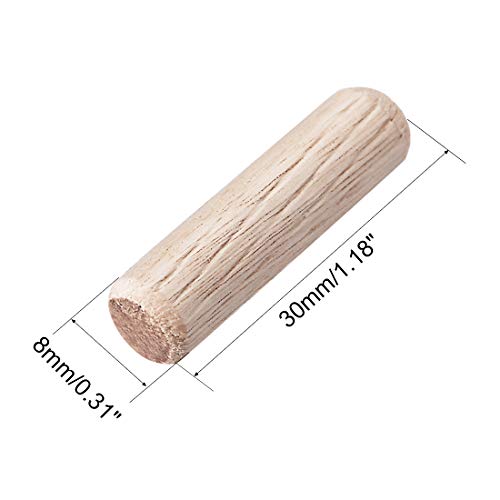 Image of uxcell 0.31 inchx1.18 inch(8x30mm) Wooden Dowel Pin Wood Kiln Dried Fluted Beveled Hardwood 20pcs
