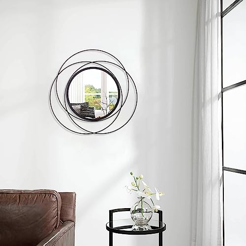HLFMVWE Mirrors Wall Decor Iron Frame Round Art Wall Mirrors Home Decor Hanging Mirrors for Living Room Bedroom Bathroom Entryway Black 40 x 40 cm - Image 5