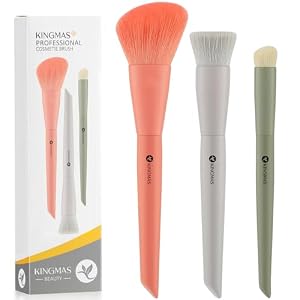 KINGMAS 3Pcs Foundation Brush & Contour Concealer Brush Under Eye & Blusher Brush Kabuki Makeup Brushes for Face Blush Bronzer Travel Buffing Stippling Contour Liquid Blending Makeup Brush set
