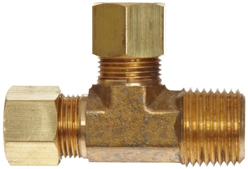 Anderson Metals Brass Tube Fitting, Tee, 3/8" Compression x 1/8" Side Male Pipe