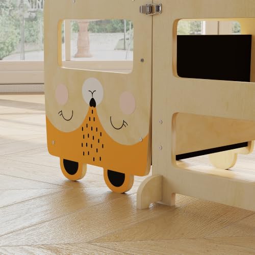 Miniatura 8 de Aiyaplay Torre De Aprendizaje 3 En 1 Plegable, Convertible En Escritorio Y Silla, Taburete De Aprendizaje Para Niños De 2-5 Años Con Pizarra, Dibujos De Zorros, Para Baño, Cocina, Natural