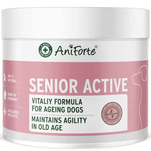 AniForte Senior Active Powder 250g for Older Dogs - Minerals, Amino Acids & Vitamins for Dogs, Supports Memory & Heart Function, Green-Lipped Mussel for Vitality & Agility, Seniors Food Supplement