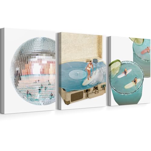 Blue Coastal Groove Wall Art Retro Disco Beach Canvas Poster