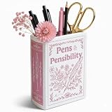 H&H Pens & Pensibility / Sense and Sensibility Ceramic Pencil Holder + Book Vase for Flowers + Bookmark + Jane Austen Bookish Decor + Writer Gifts + Cute Vase + Pink Pen Holder + Pink Desk Accessories