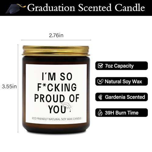 JOYSELLER Funny Graduation Gift for Her/Him, So Proud of You Graduation Candle for Party Decorations, Gardenia Scented Candle High School College Grad Gift