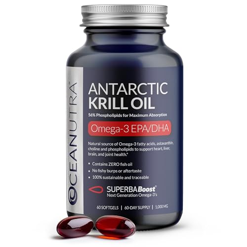 100% Pure Organic Krill Oil 1000mg, 60-Day, Omega 3, Highest Concentration 56% Phospholipids, Wild Caught, Sustainable Traceable Antarctic SuperbaBoost, Astaxanthin, Heart, Skin Care, No Fish Oil