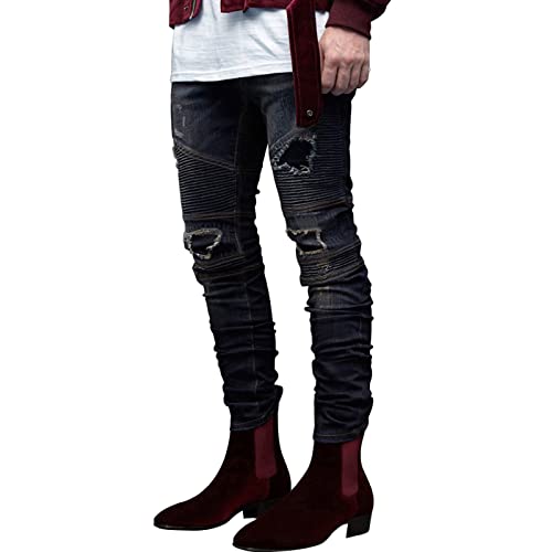 Jean skinny destroy résistant fini plissé contre l'inconfort
