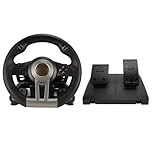 Dpofirs PC Racing Wheel and Pedal, 180 Degree Rotation Universal USB Gaming Steering Wheel with Formula Style Paddle Shifter, Dual Motor Feedback for PS3PC