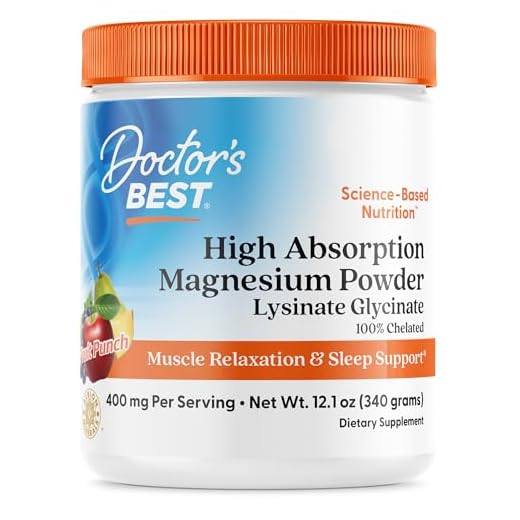 Doctors Best High Absorption Magnesium Powder Lysinate Glycinate 100% Chelated, Muscle Relaxation & Sleep Support, Gluten Free, Vegan, 100% Chelated Net Wt. 12.1 oz (340 Grams), Fruit Punch Flavor