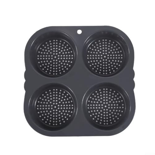 Pumixiy Molde de silicona para hornear pan y pasteles, sin hamburguesas, con 4 cavidades, flexible, color gris, con diseño ventilado para hornear uniformemente