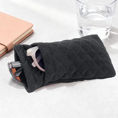 Estojo Duplo para Óculos, Estojo Macio para Óculos para Homens e Mulheres, Estojo de Armazenamento para Óculos de Sol com Abertura por Compressão para Viagem, Suporte para Óculos, Tecido preto