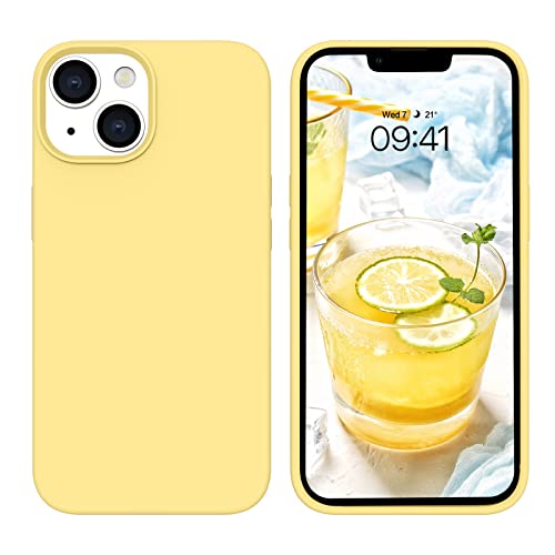 Coque iPhone 14 antichoc silicone liquide jaune contre les rayures