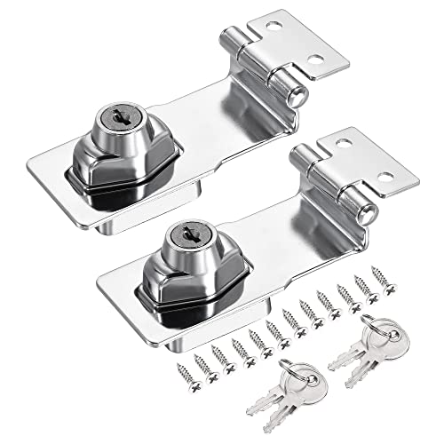 Image of MECCANIXITY 4 Inch Keyed Different Hasp Lock 90 Degree Chrome Plated Twist Knob for Cabinet Door Drawer, Silver Pack of 2