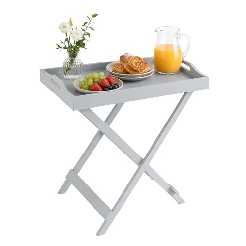Image of Lavish Home Folding TV Tray Table - Contemporary Side Table with Removable Tray Top for Food Serving, Meals, or Decor in Living Room, Bedroom, or Home Office (Gray)