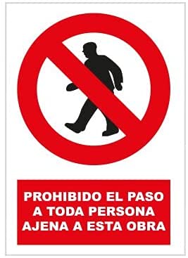 FERRETELIX® Cartel de Señalización PVC 40 cm x 30 cm – Prohibido el Paso a Personas Ajenas a la Obra – 1 mm de Espesor