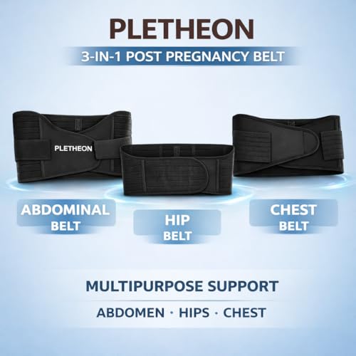 Image of PLETHEON 3-in-1 Postpartum Abdominal Belt for Women - After Delivery Belly, Waist & Pelvis Support | Tummy Compression Shapewear Wrap | Free Size 30-46 Inch | Neoprene Blend | Black