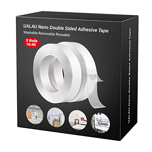 UALAU Double Sided Tape Heavy Duty, Nano Washable Traceless Removable Mounting Tape, Clear Adhesive Sticky Tape for Wall, Fix Carpet Photo Frame-2 Pack 16.5FT