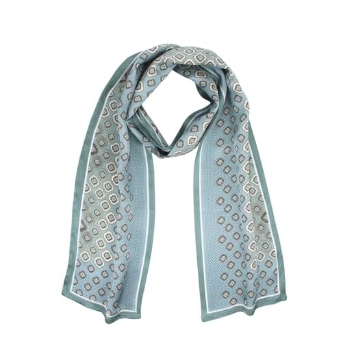 ANDANTINO Cachecol 100% seda para mulheres 150 cm x 16 cm de comprimento para lenço de cabeça e pescoço - envoltório de cabelo oblongo com embalagem de presente, Azul, Large