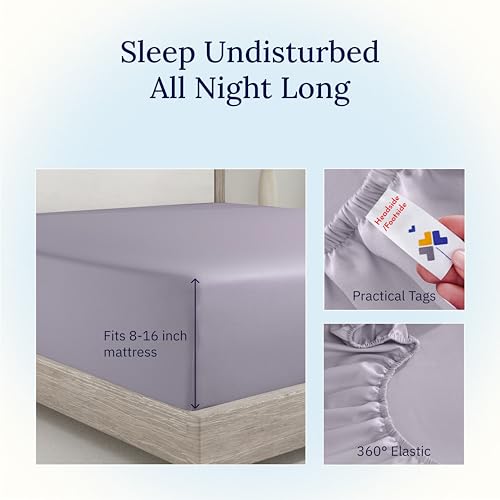 California Design Den Queen Fitted Sheet Deep Pocket, Soft 400 Thread Count 100% Cotton Sateen, Deep Pocket, No Pop-Off Elastic, Durable Fitted Sheet Only (Queen, Dusky Lavender Gray)
