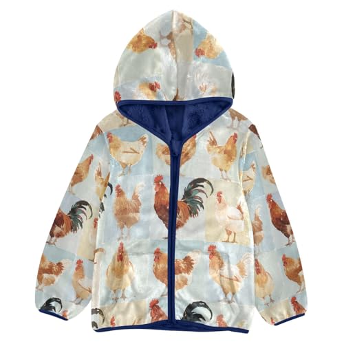 Chicken Pattern Print on Fabric Toddler Fleece Jacket Girl Boys Hooded Fleece Jacket Coat Warm Outwear Zip-up 3-10T