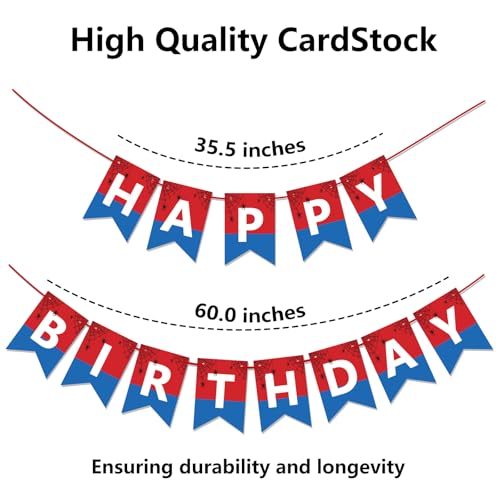 Image of Happy Birthday Banner Bunting, Swallowtail Design Sign for Backdrop Decor, Red and Blue Theme Birthday Decorations for Kids Boys, Hanging Decor 13pcs (Red)
