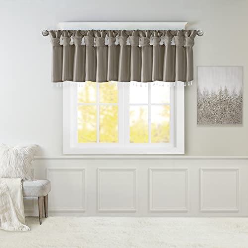 Madison Park Emilia Faux Silk Curtain with Privacy Lining, DIY Twist Tab Top, Window Drapes for Living Room, Bedroom and Dorm, 50 x 26 in, Pewter