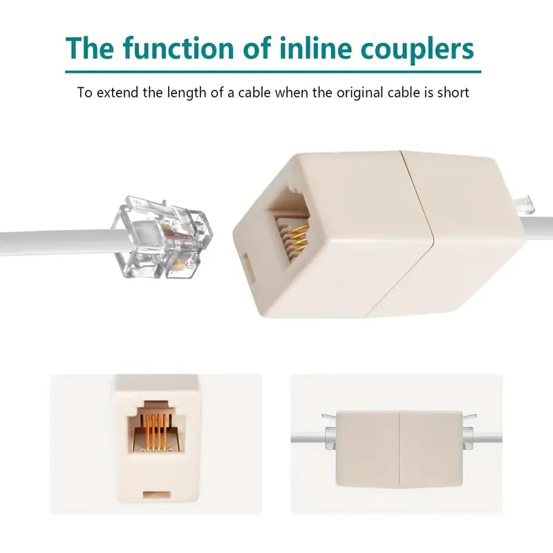 Cavo Accoppiatore RJ11 Femmina-femmina MEETOOT: Nero, 2 Pezzi, Per Telefono Fisso, Fax, Segreteria, Collegamento PCB, Plug And Play
