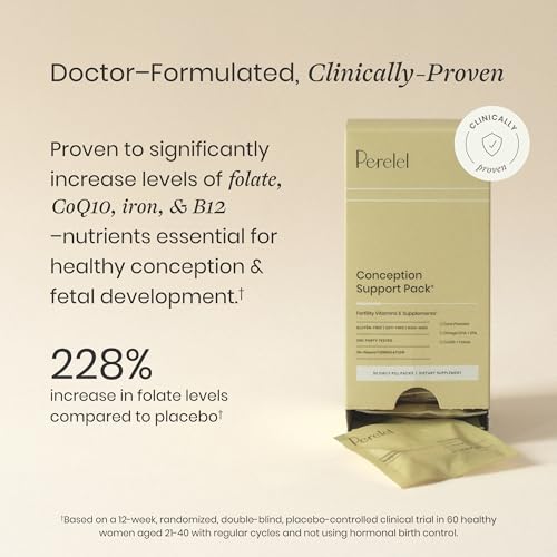 Image of Perelel Conception Fertility Prenatal Vitamins, Folate, CoQ10 & DHA Omega 3 | Women's Fertility Support Multivitamin, Choline, Vitamin B6, & Vitamin D, Soy & Gluten Free, Non-GMO, 30 Daily Pill Packs