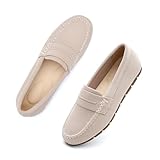 Volattio Loafers for Women Comfortable Slip On Working Shoes Womens Dressy Casual Work Flat Knit Shoes Nude Size 10 Wide Width