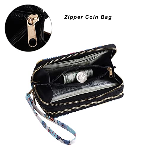 Image of Cellphone Wallet for Women Dual Zipper Long Purse with Removable Wristlet