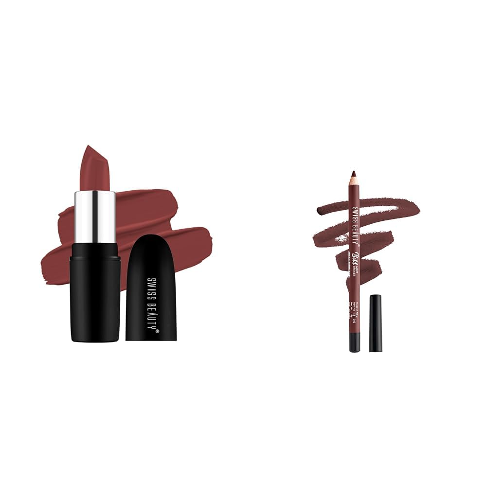 SWISS BEAUTY Pure Matte Creamy Lipstick Shade- Natural Coco, 3.8gm| Bold Matt Lip Liner | Long-lasting |Matte Finish | Non-drying | Shade-14, 1.6gm-picture-13