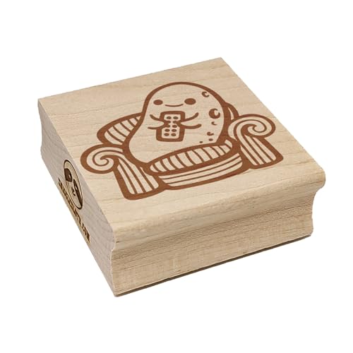 Couch Potato Holding Remote Square Rubber Stamp for Stamping Crafting - 1.75in Medium