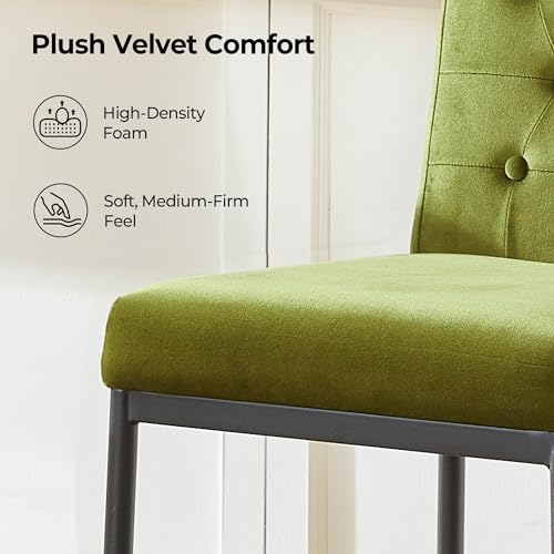Image of CHITA Modern Bar Stools with Tufted Back Set of 4, 26 inch Counter Height Bar Stool with Metal Legs for Kitchen Island & Dining Room, Olive Green, Black Frame