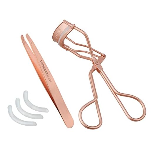 TWEEZERMAN Set de regalo de belleza que incluye rizador de pestañas y pinzas para unos ojos perfectos, Oro rosa