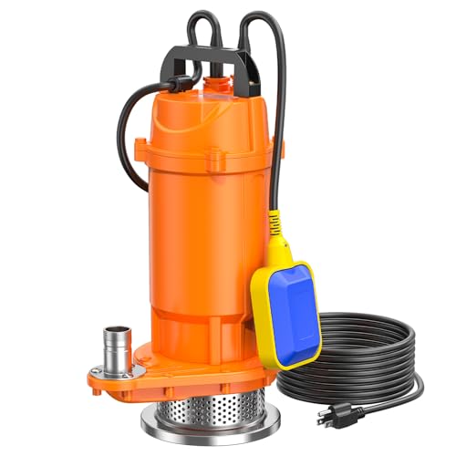 Meniio 1HP Submersible Drain Pump, Aluminum Housing Sump Pump for Basement Flooding, Garden & Yard Water Removal with Float Switch
