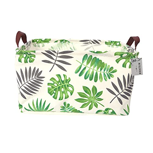 Image of Rectangle Storage Basket Cute Canvas Organizer Bin for Pet /Children Toys, Books, Clothes Perfect for Rooms /Playroom (Leaf)