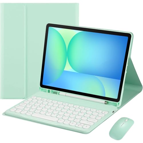 HEKUEUN Funda con Teclado para Samsung Galaxy Tab S10 FE+ Plus 13,1' 2025 Modelo (SM-X620/X626), Español Ñ Teclado Bluetooth Extraíble, Funda Ultrafina con Soporte para Lápiz Y Ratón,Mint Green